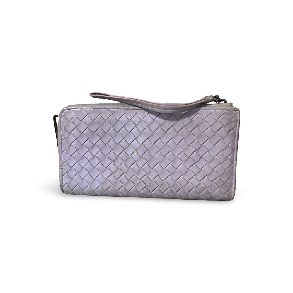 Bottega Veneta Lavender Intrecciato woven leather zip-around long wallet purple